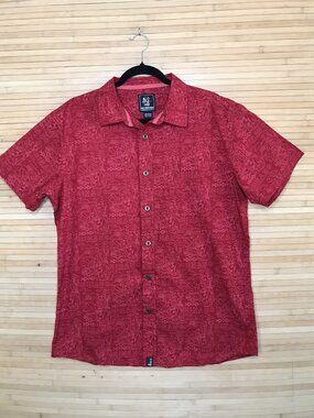 Hinano Tahiti Shirt Mens M Red Hawaiian Short Sleeve Button Down Beach Tropic